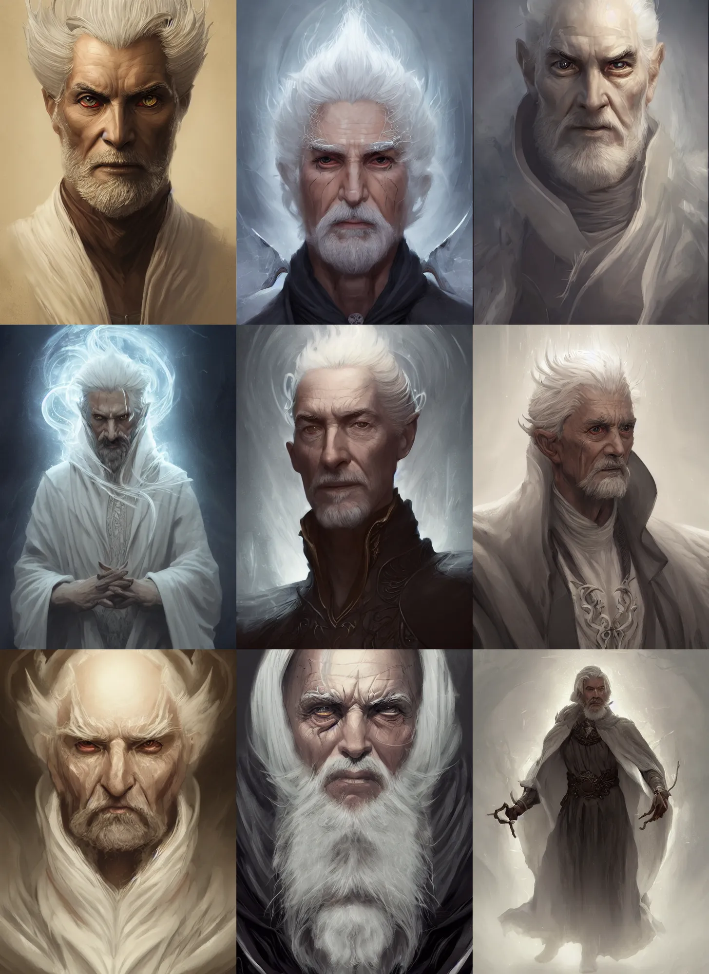 Prompt: portrait old male warlock, storm, ghost, intricate, elegant, highly detailed, digital painting, artstation, concept art, smooth, sharp focus, illustration, daren bader, aleksi briclot, rutkowski, bouguereau