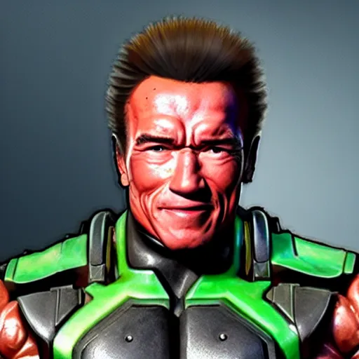 Image similar to a screenshot of arnold schwarzenegger as genji in overwatch, detailed, hyper realistic, award winning photo