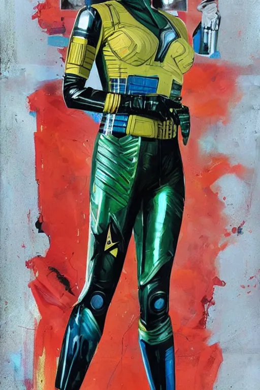 Image similar to full body painting of a female android, by MARVEL comics and Sandra Chevrier