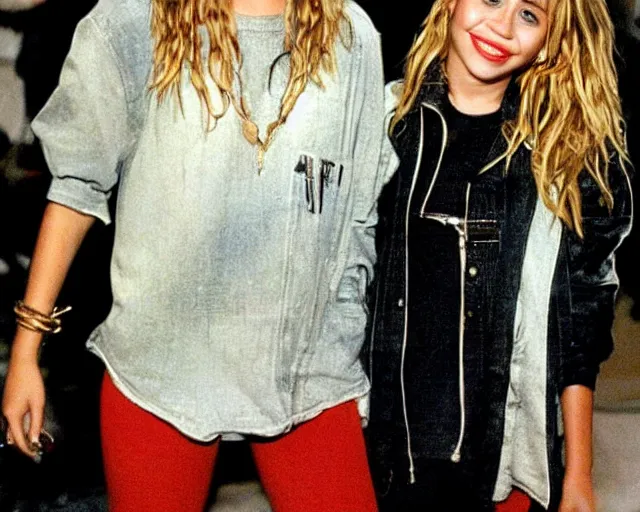 Image similar to miley cyrus as mary kate and ashley olsen in two of a kind, 2001, cdx