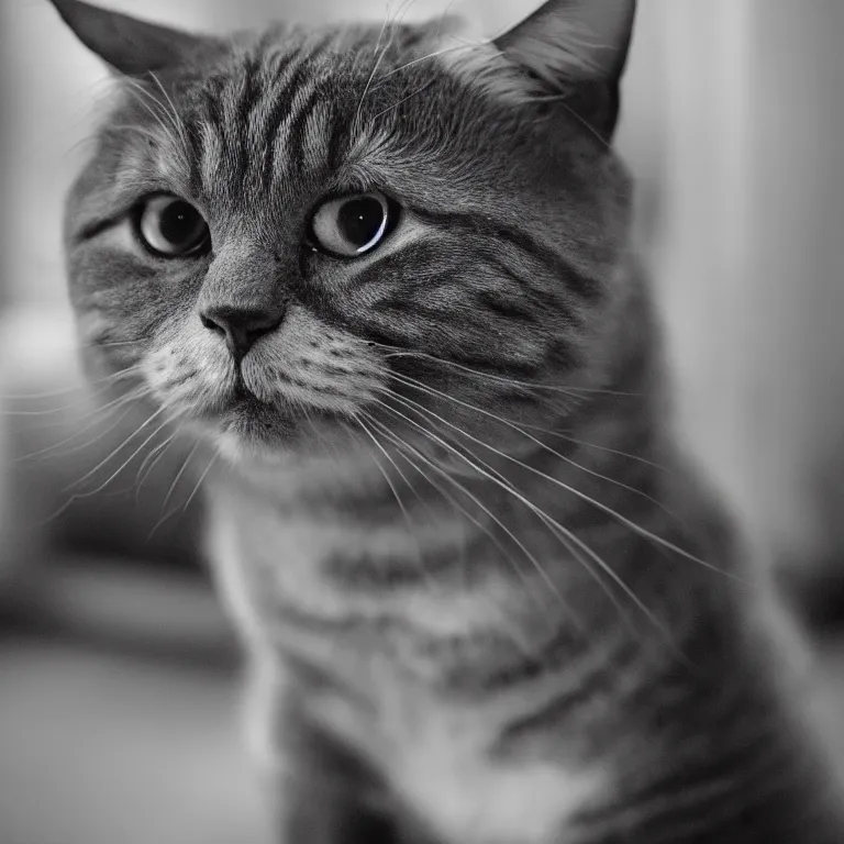 KREA - chad cat looking like Ernest Khalimov, big chin, black and white  filter, ultra hd, 8k