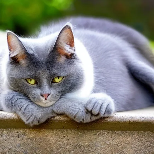 Image similar to big bored grey cat with white belly, white paws and very long fur