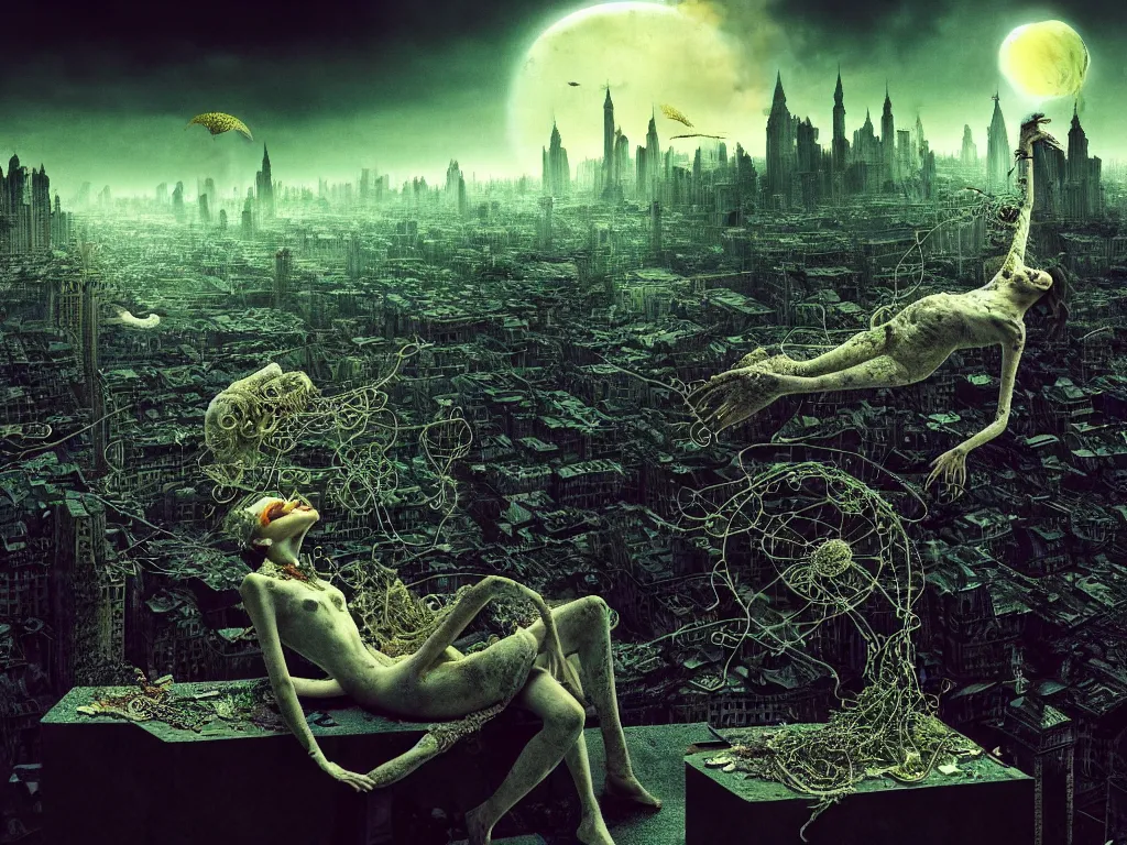 Image similar to highly detailed photo of living is the illusion of dying, trending on deviantart, neo surrealism, sharp focus, 4 k, a lot of little details, octane, masterpiece, art by max ernst