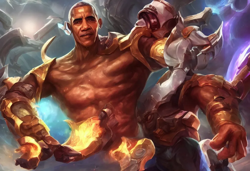 Prompt: a portrait of obama as a league of legends character