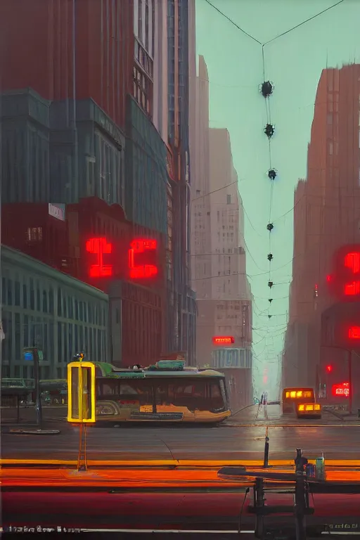 Image similar to Market Street, San Francisco; oil on canvas by Klaus Bürgle and Imperial Boy and Simon Stålenhag;