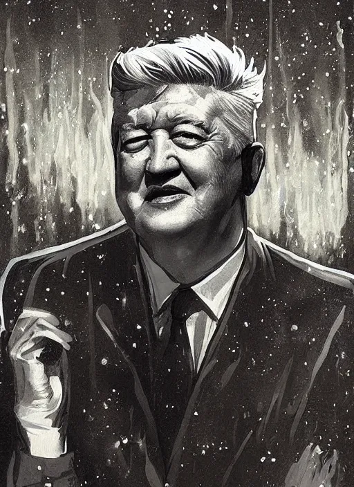 Image similar to a painting of david lynch in the water, poster art by chris moore, cg society contest winner, digital art, movie poster, cosmic horror, lovecraftian