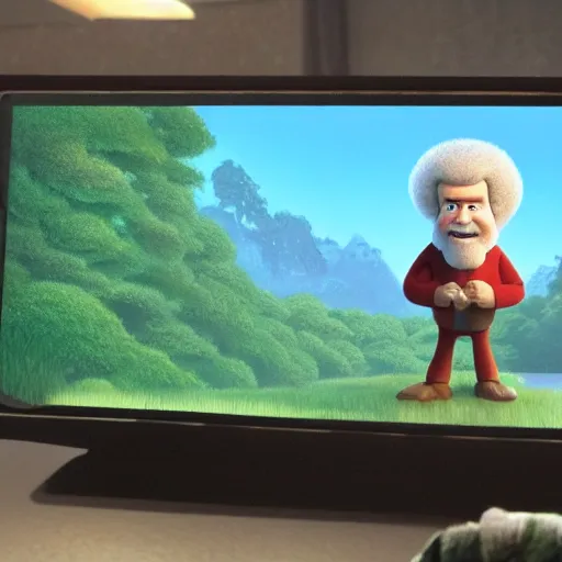 Prompt: bob ross, still from pixar ( 2 0 1 8 )