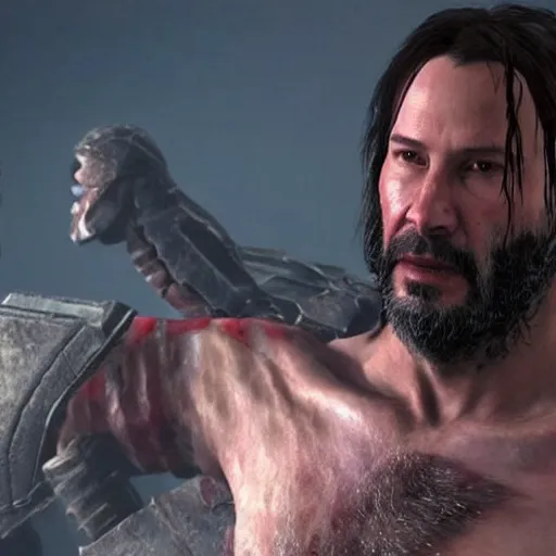 Image similar to Keanu Reeves in the God of War game