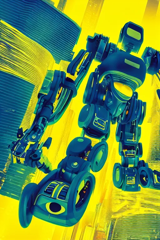 Image similar to Robotic ox, Cyberpunk, Green yellow blue