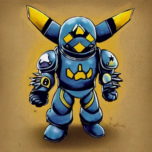 Prompt: pikachu in space marine power armor from warhammer 4 0 k