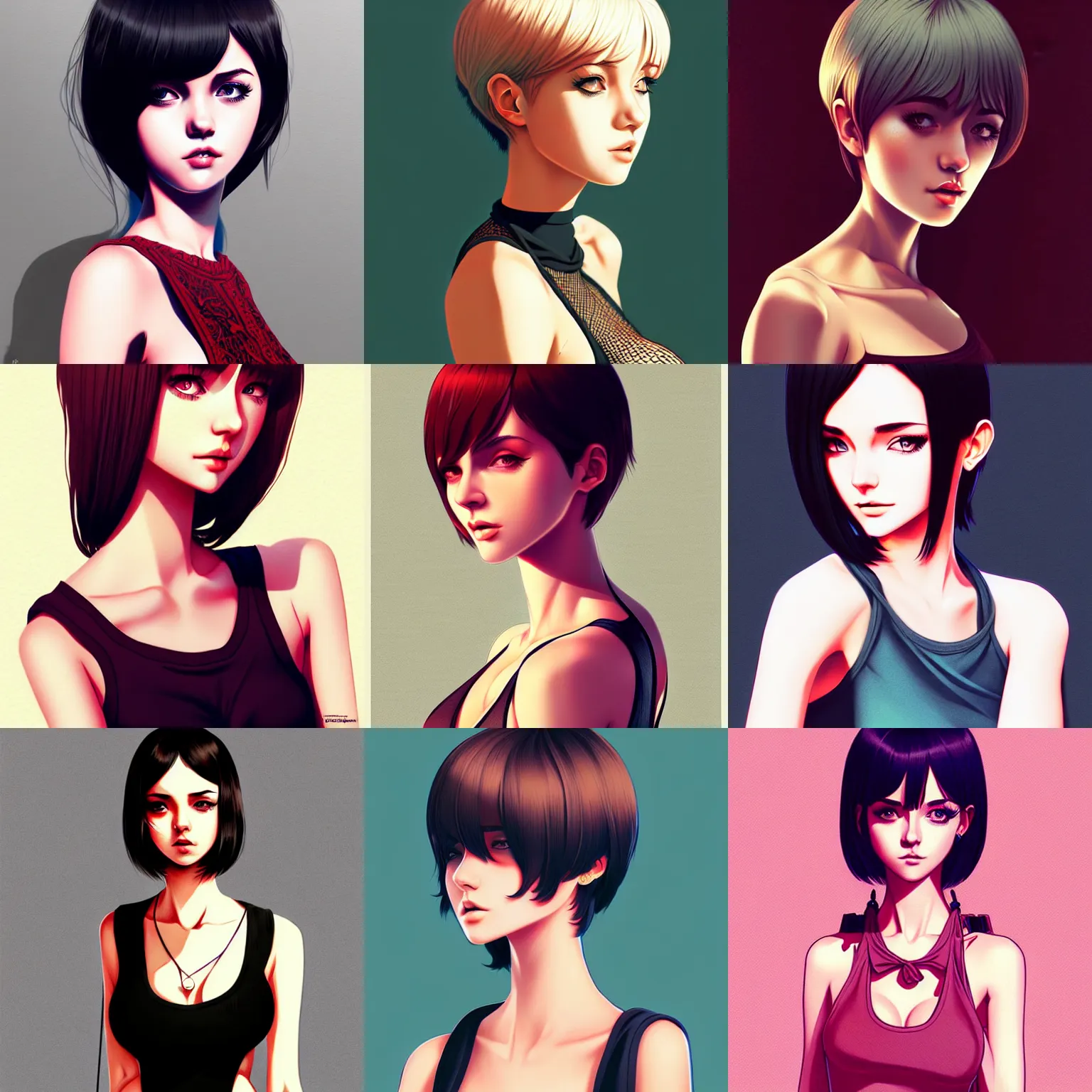 Prompt: sexy girl wearing a low cut tanktop, highly detailed, intricate, in the style of ilya kuvshinov