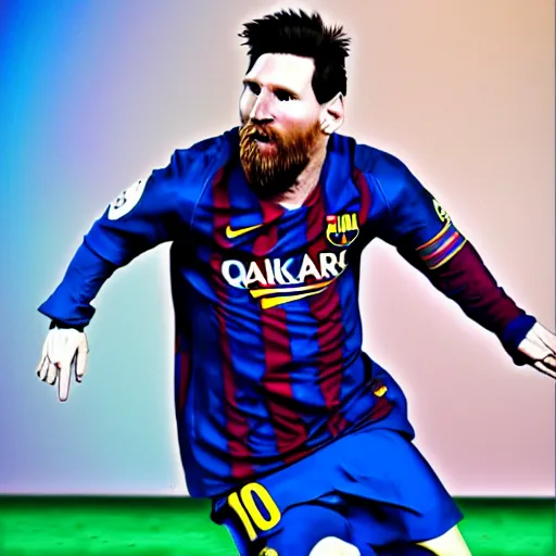 Image similar to lionel messi running extremely fast wrapped in blue lightning, 8 k