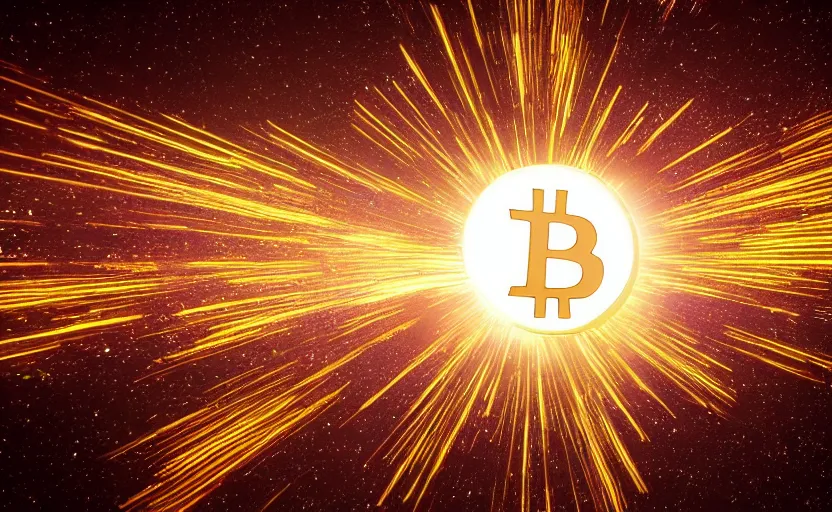 Image similar to bitcoin star explosion, space, volumetric light, 4 k, stars