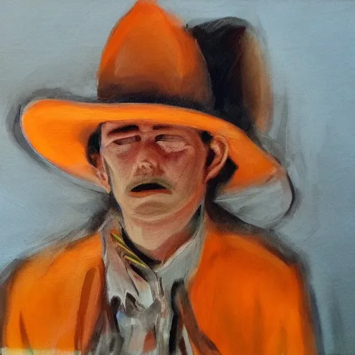 Prompt: Cowboy orange realistic portrait