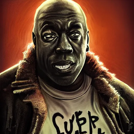 Prompt: angry zombie portrait of michael clarke duncan, an urban background szene, grimdark horror, stylized digital illustration, radiating a glowing aura, global illumination, ray tracing, hdr, fanart arstation by ian pesty and katarzyna bek - chmiel