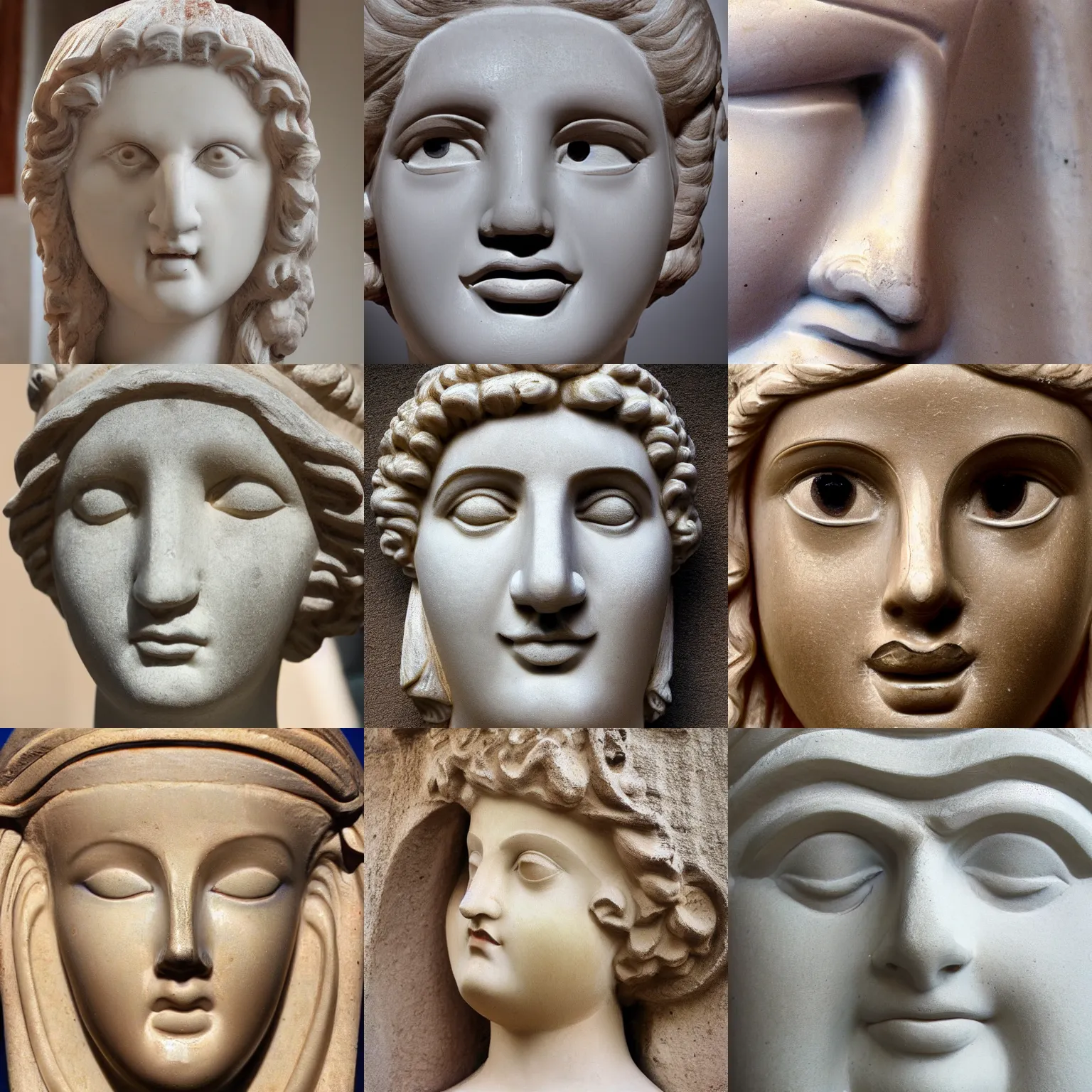 Prompt: blonde woman narrow face greek statue lips