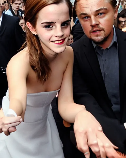 Prompt: selfie of emma watson meeting leonardo dicaprio