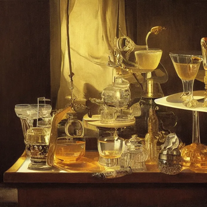 Image similar to still life of a fancy bar in tokyo by pieter claesz, oil on canvas, strong lighting, highly detailed, hyper realism, golden hour, god rays, hd, 4 k
