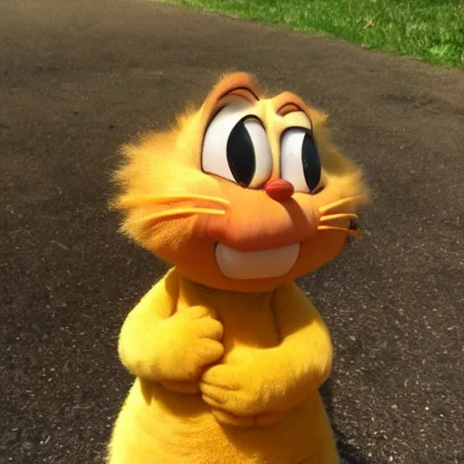 Image similar to garfield in real life, garfield is bald, bald garfield, bald, photo