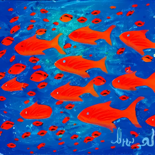 Prompt: swarm of fish, coral reef, scratch painting