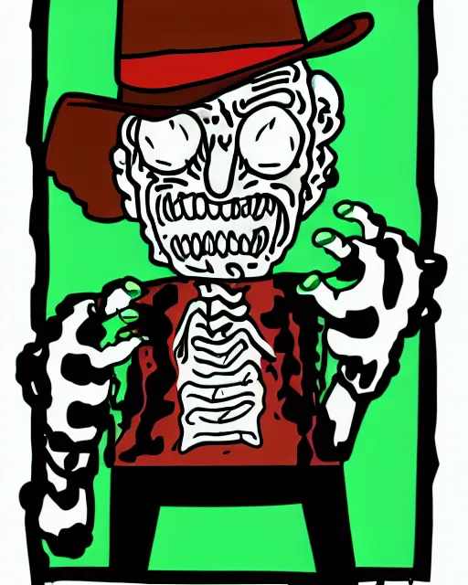 Image similar to freddy krueger in the style of rick and morty by justin roiland