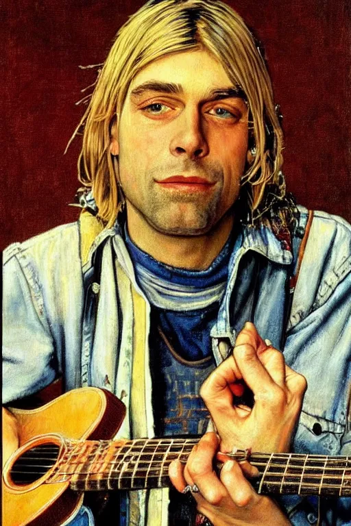 Image similar to kurt cobain from nirvana painted by norman rockwell