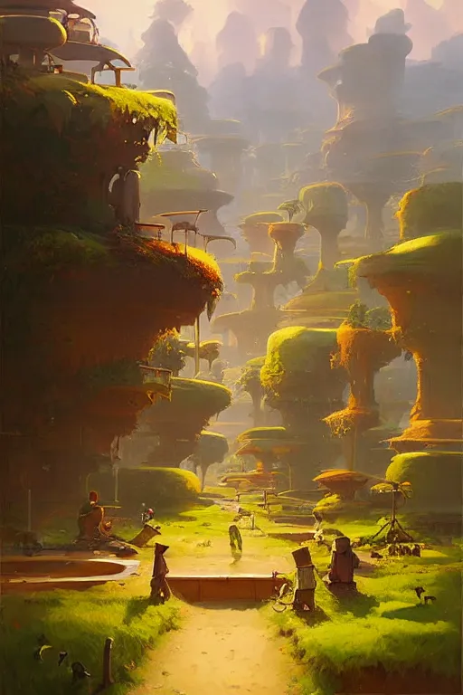 Image similar to solarpunk landscape,, andreas rocha style, james gurney, rhads