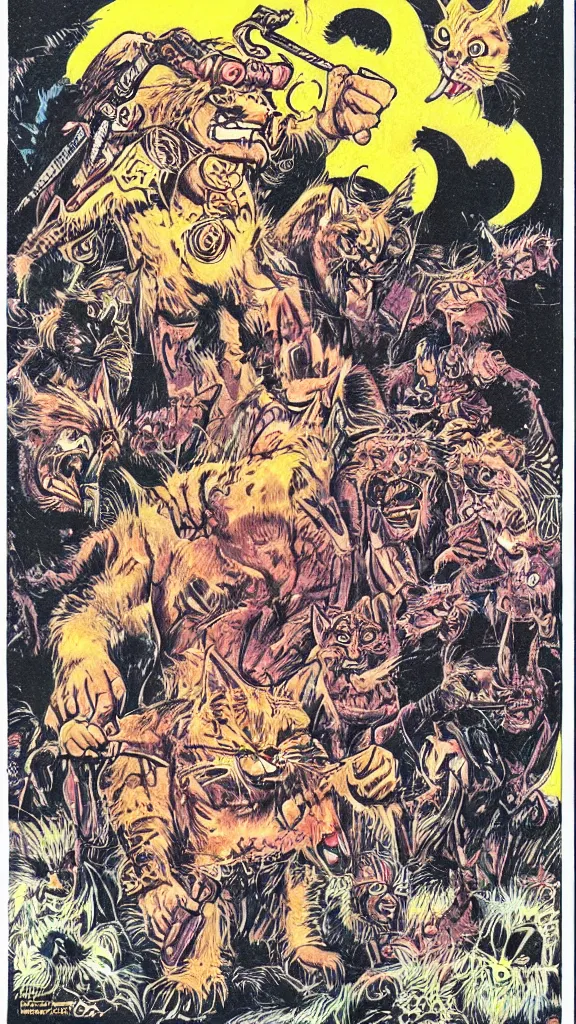 Image similar to 1 9 8 0 s heavy metal magazine illustration of a barbarian cat by ralph bakshi