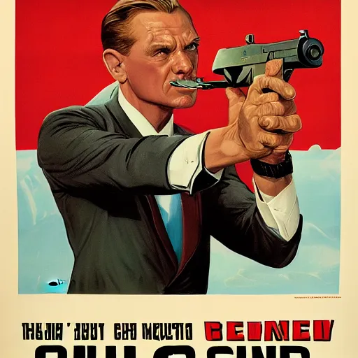 Image similar to propaganda poster of vinesauce joel pointing gun directly at camera in james bond movie, closeup of gun, visible barrel and grip by j. c. leyendecker, bosch, lisa frank, jon mcnaughton, and beksinski