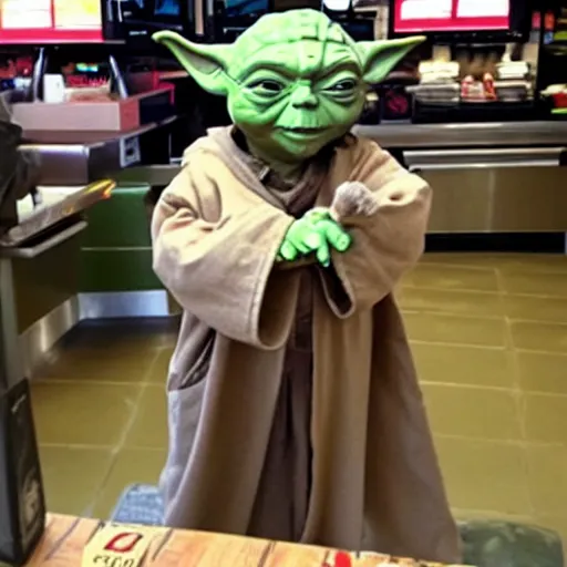 Image similar to Yoda working at McDonald's