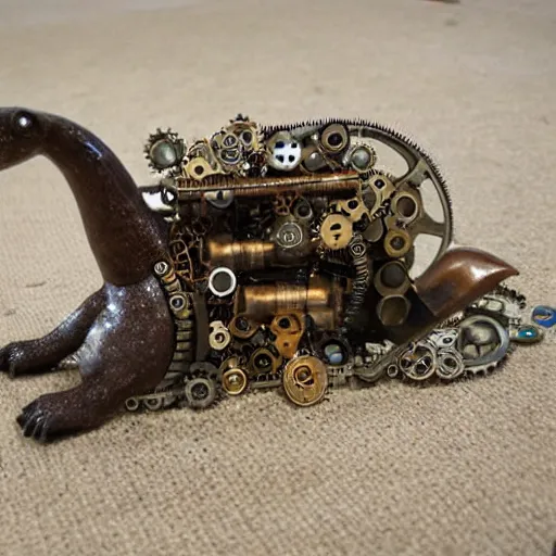 Prompt: river otter made of mechanical steampunk parts