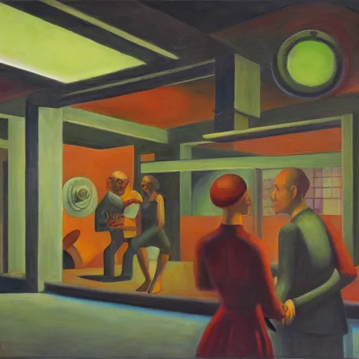 Image similar to reactor core, dystopian, pj crook, edward hopper, oil on canvas