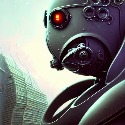 Image similar to low angle shot of a cyberpunk gazmask robot character, front shot, wide angle, intricate, elegant, highly detailed, centered, digital painting, artstation, concept art, smooth, sharp focus, illustration, artgerm, Tomasz Alen Kopera, Peter Mohrbacher, donato giancola, Joseph Christian Leyendecker, WLOP, Boris Vallejo