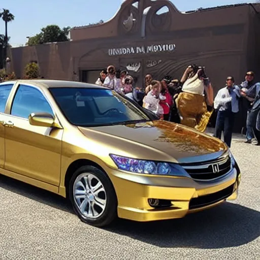 Image similar to A 24 karat gold Honda Accord on display at an auction.