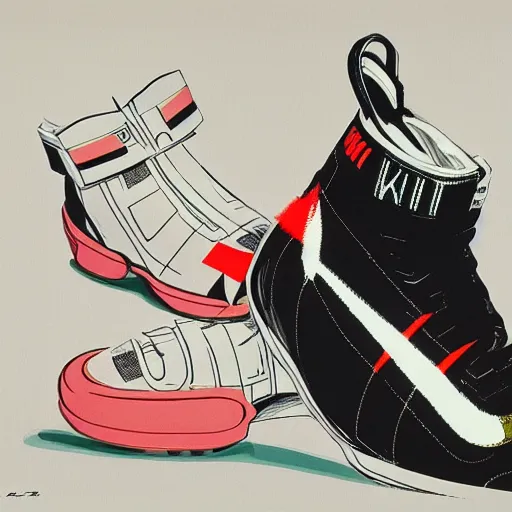 Image similar to retro futuristic Nike Off-White sneakers by syd mead