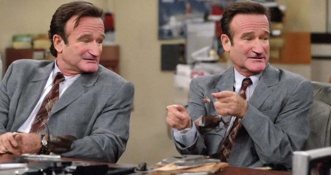 Prompt: robin williams as michael scott