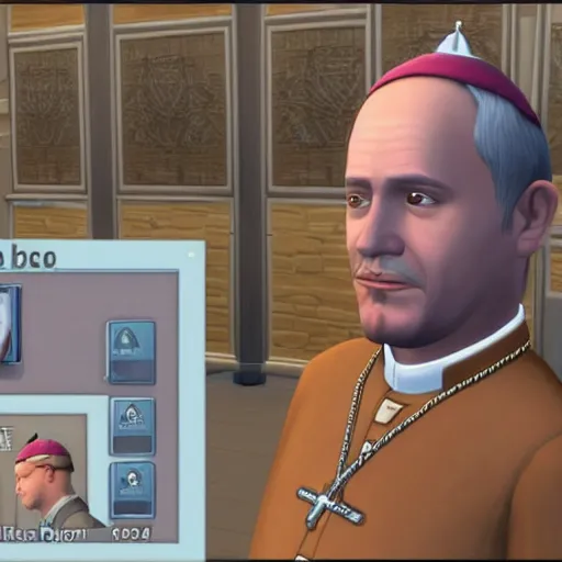 Prompt: The pope being confused in sims 4, gameplay footage