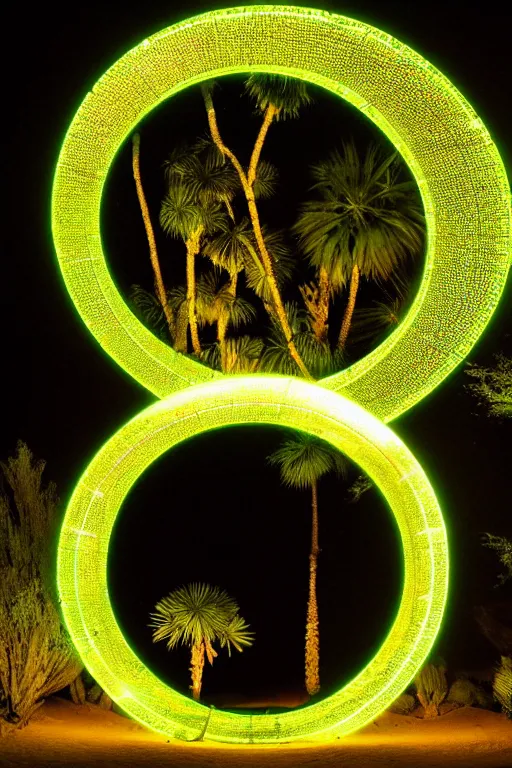 Prompt: a luminous circular stargate in the desert with a lush jungle visible on the other side