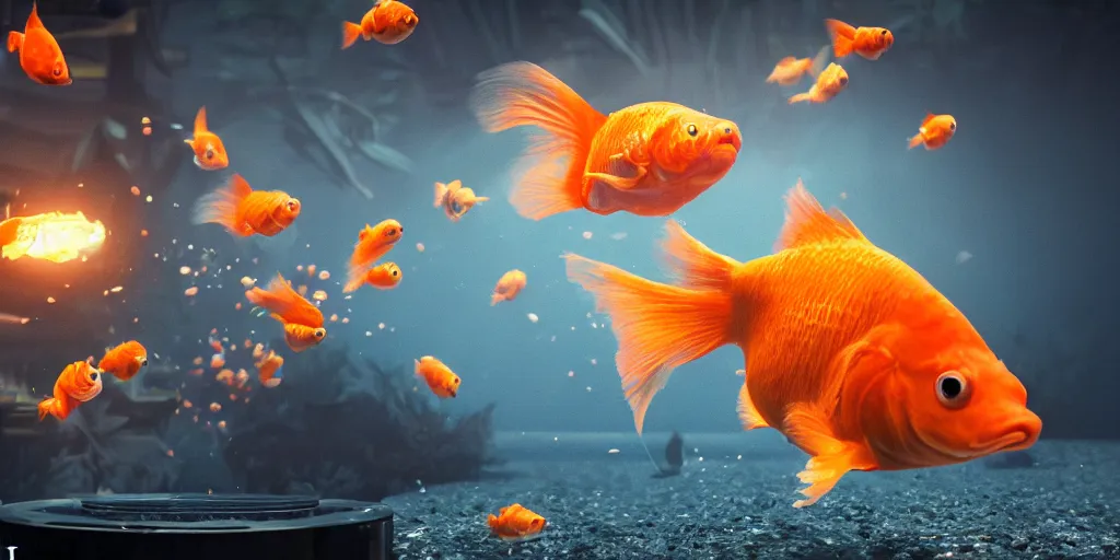 Prompt: a photo of 8k a goldfish winning the lottery, cinematic lighting, trending on artstation, 4k, hyperrealistic, focused, extreme details, unreal engine 5, cinematic, masterpiece