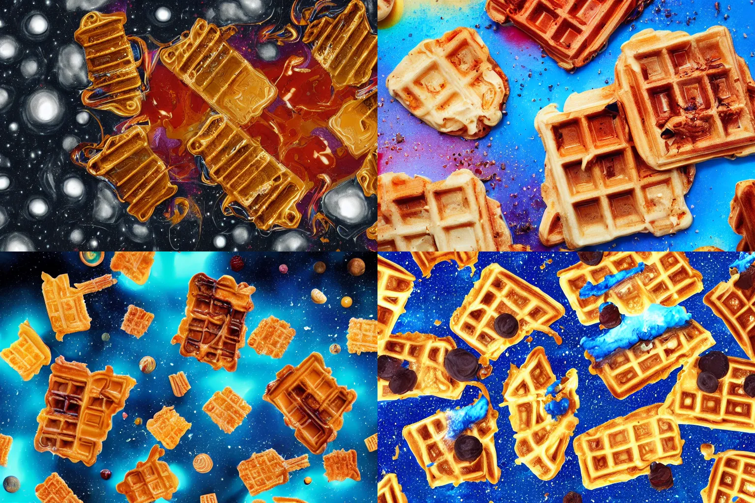 Prompt: abstract surreal melted waffles for breakfast in space