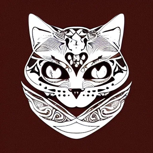 Prompt: tattoo sketch, cat, right eye closed, draft, organic ornament, maori, vector