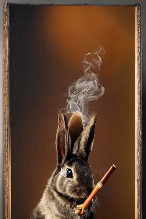 Image similar to portrait of a half cherokee half rabbit smoking a pipe, dramatic lighting, studio photo, realistic