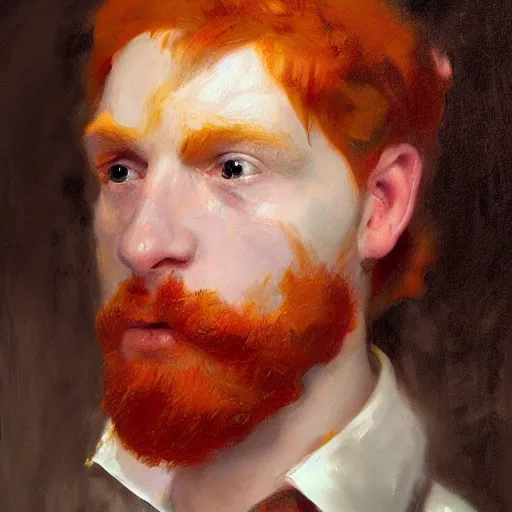 Image similar to highly detailed portrait of a ginger mans face who has spaghetti bolognese all over his head artstation, 8 k, sfx, john singer sargent.