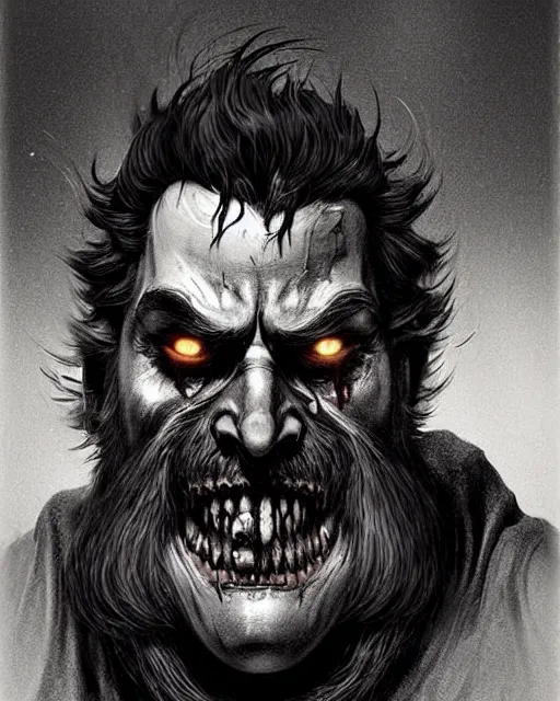 Image similar to reinhardt from overwatch, beard, slash scar through eye, character portrait, portrait, close up, concept art, intricate details, highly detailed, horror poster, horror, vintage horror art, realistic, terrifying, in the style of michael whelan, beksinski, and gustave dore