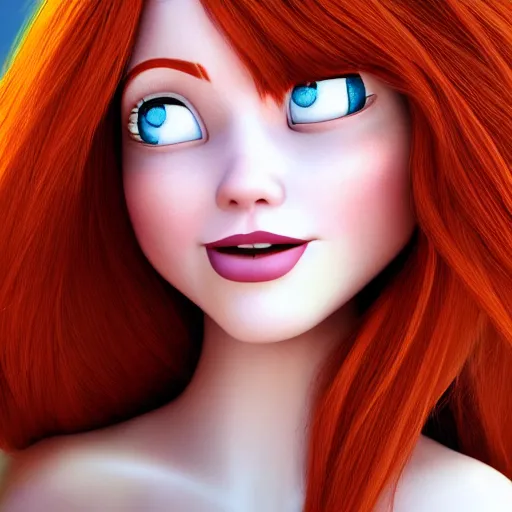 Prompt: beautiful redhead woman, pixar art, closeup