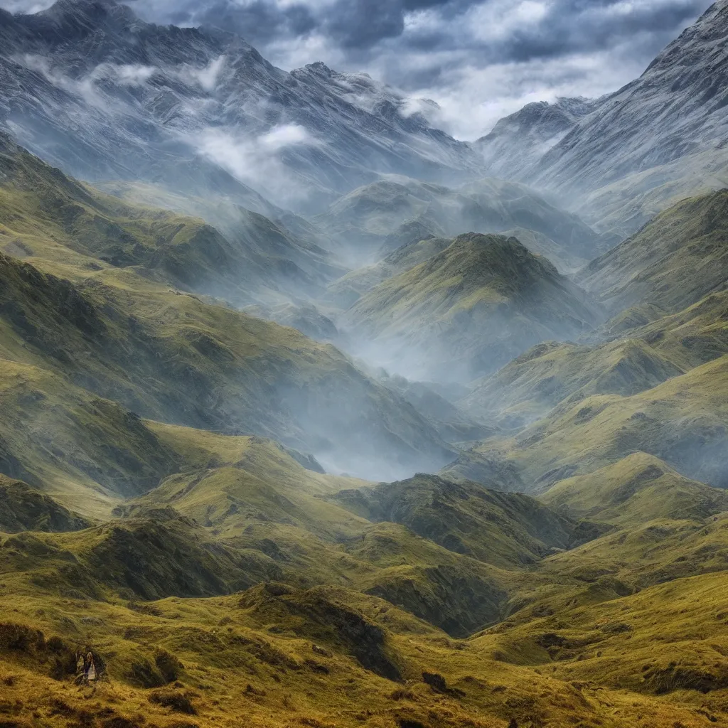 Image similar to Lord of the rings landscape in newzealand high quality