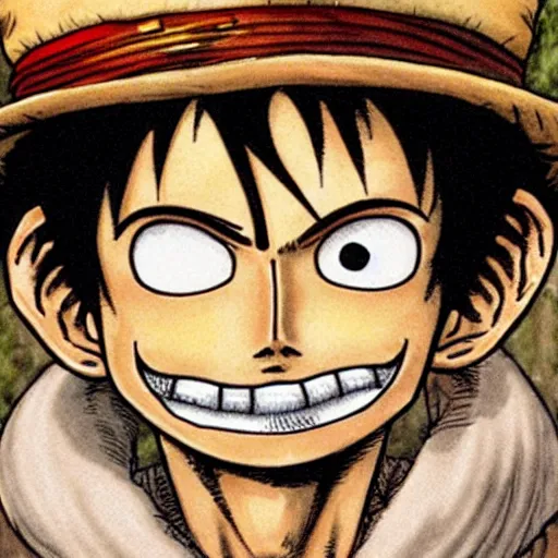 Image similar to [ luffy mustache ] ( by kentaro miura )