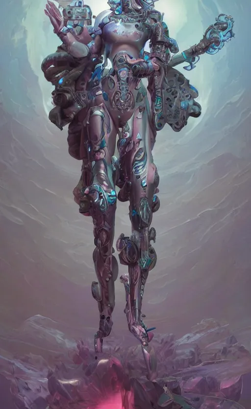 Image similar to Full lengh of a cyborg goddess by Wayne Barlowe and Peter Mohrbacher detailed sharp digital art trending on Artstation