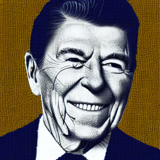 Image similar to ronald reagan made out of yarn,