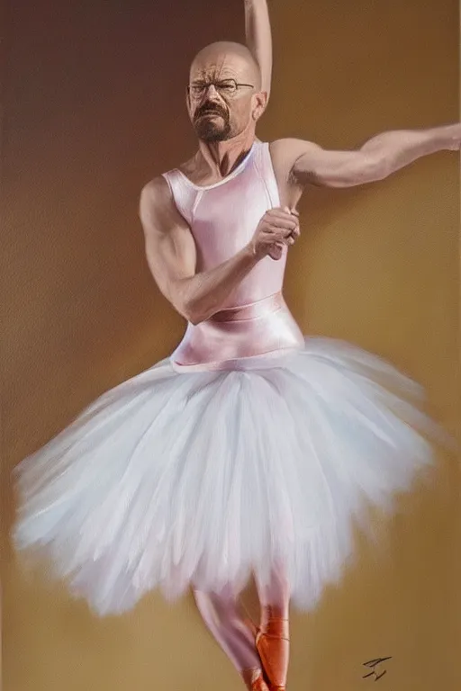 Image similar to beautiful oil painting of walter white in a ballerina outift